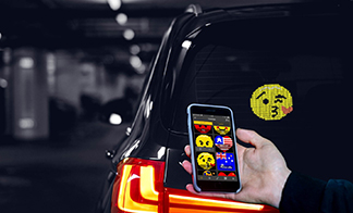 LED car display round sign - Wifi programmable emoji control via App in the mobile phone with placement onto the rear window allows communication in road traffic.