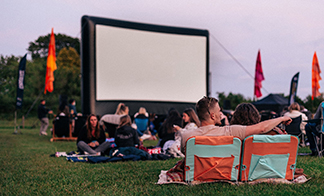 Mobile outdoor screen for movie