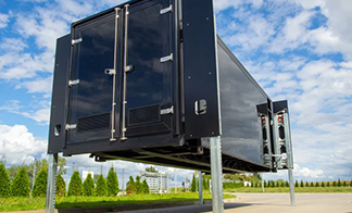 Fully hydraulic system with LED screen container